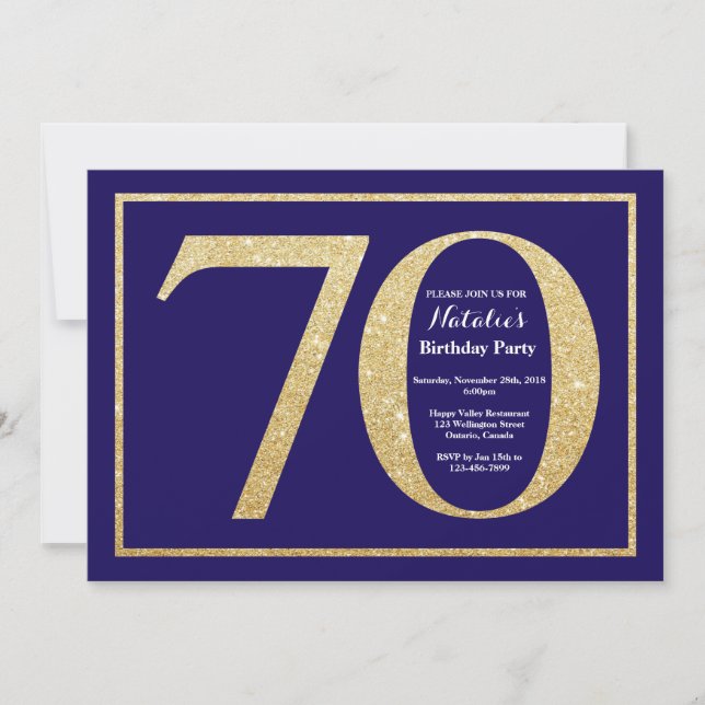 Invitation 70e anniversaire Marine Parties scintillant bleue  (Devant)