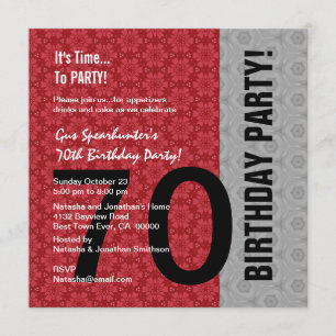 Invitation 70e anniversaire Moderne Argent Rouge Noir Funny D