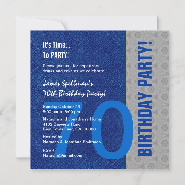Invitation 70e anniversaire Motif bleu et argent Recyclé (Devant)