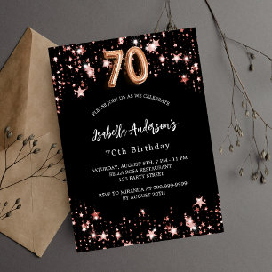 Invitation 70e anniversaire noir rose or étoiles luxe