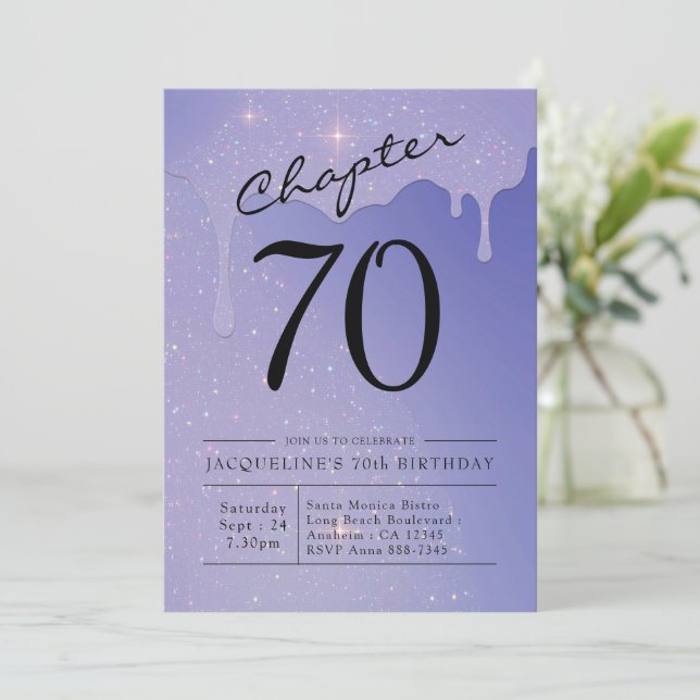 Invitation 70e anniversaire Parties scintillant de script (Debout devant)