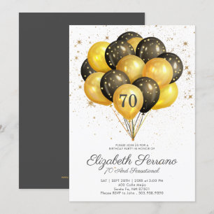 Invitation 70e anniversaire Parties scintillant Noire et Or I