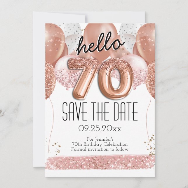 Invitation 70e anniversaire Parties scintillant rose Enregist (Devant)