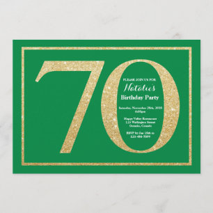 Invitation 70e anniversaire Parties scintillant verte et Gold