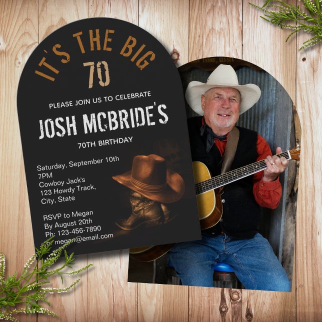 Invitation 70e anniversaire Photo Cowboy Casquette Bottes Mas (Créateur téléchargé)