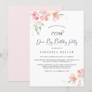 Invitation 70e anniversaire Pink and Gold Floral Drive By Par