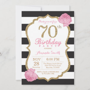 Invitation 70e anniversaire Pink Black Gold Floral