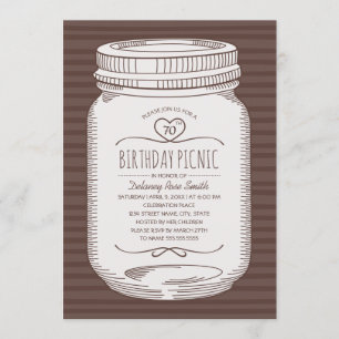 Invitation 70e Anniversaire Pique-Nique Rustic Mason Jar