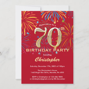 Invitation 70e anniversaire Red and Gold Rainbow Fireworks