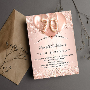 Invitation 70e anniversaire rose ballons d'or