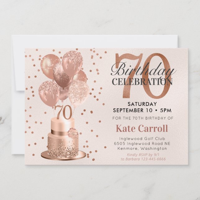Invitation 70e anniversaire Rose Gold Cake (Devant)
