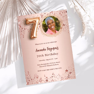 Invitation 70e anniversaire rose or photo étoiles luxe