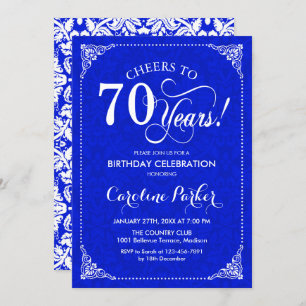 Invitation 70e anniversaire - Royal Blue White Damask