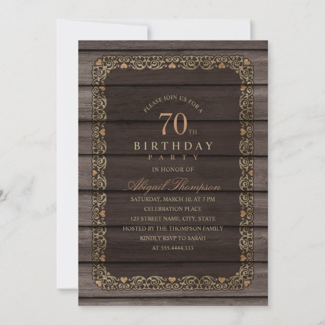 Invitation 70e anniversaire Rustic Wood Fancy Country Party (Devant)