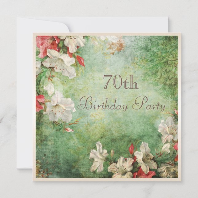 Invitation 70e anniversaire Shabby Chic Hibiscus Fleurs (Devant)