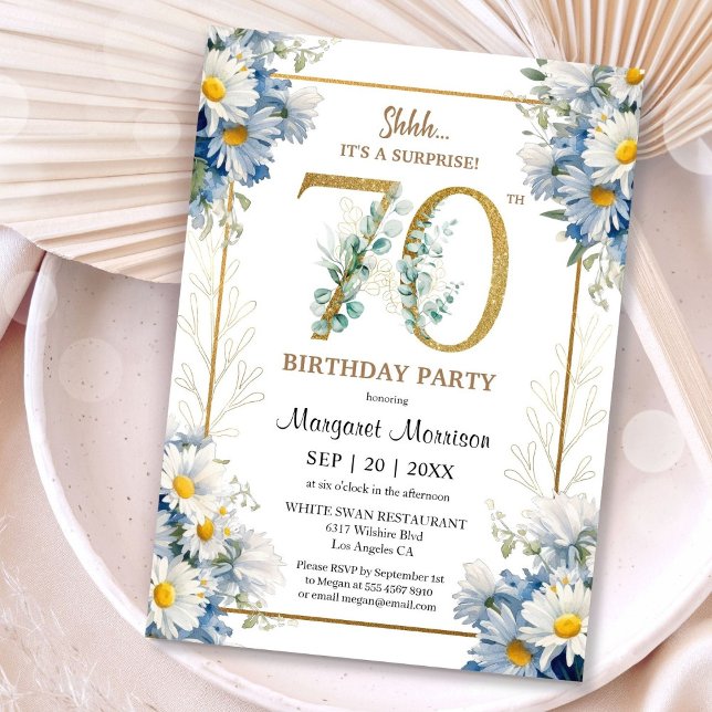 Invitation 70e Anniversaire Soirée Gold Elegant Daisy Floral (Créateur téléchargé)