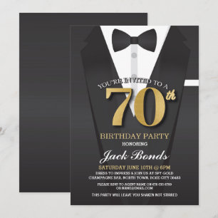 Invitation 70e anniversaire Spy Suit Black cravate Gold Invit