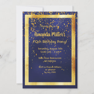 Invitation 70e anniversaire sur cadre bleu or de minuit