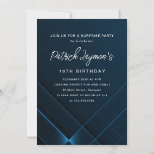 Invitation 70e anniversaire Surprise Party bleu foncé géométr