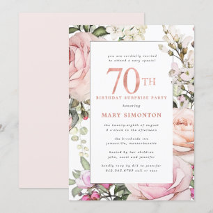 Invitation 70e anniversaire Surprise Party Blush rose floral