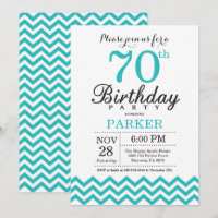 Invitation 70e anniversaire Turquoise Chevron