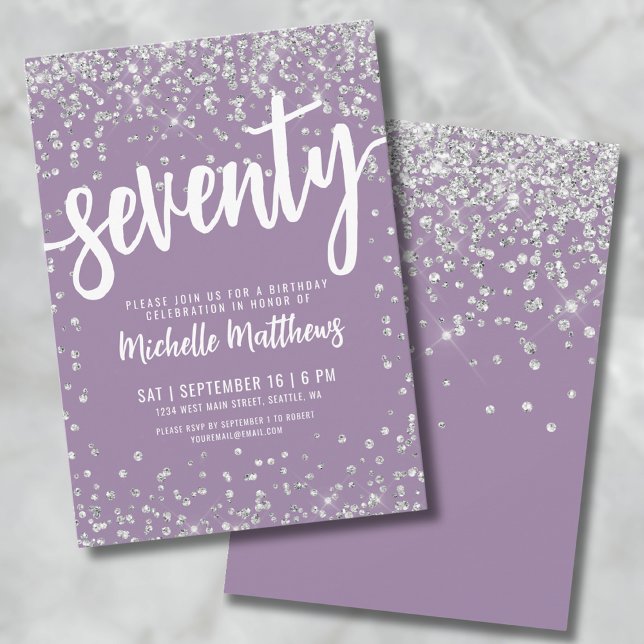 Invitation 70e Anniversaire Violet (Purple 70th Birthday Invitation)