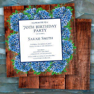 Invitation 70e anniversaire Wood Blue Hydrangeas Rustic Party