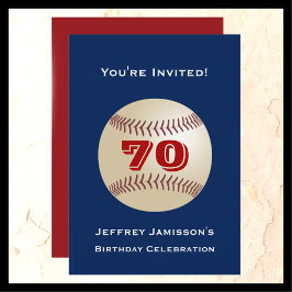 Invitation 70e fête d'anniversaire, Baseball, Rouge et Bleu,