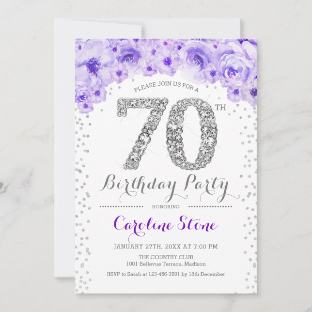 Invitation 70e fête d'anniversaire - Blanc Silver violet (Devant)