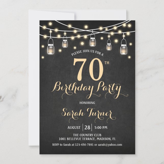 Invitation 70e fête d'anniversaire - Chalkboard Gold (Devant)