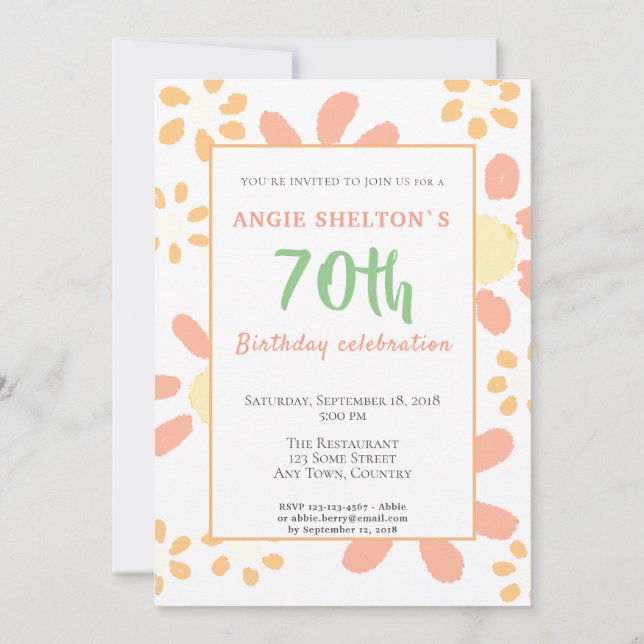 Invitation 70e fête d'anniversaire Floral Motivational Funny (Dos)