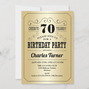 Invitation 70e fête d'anniversaire - Gold Black