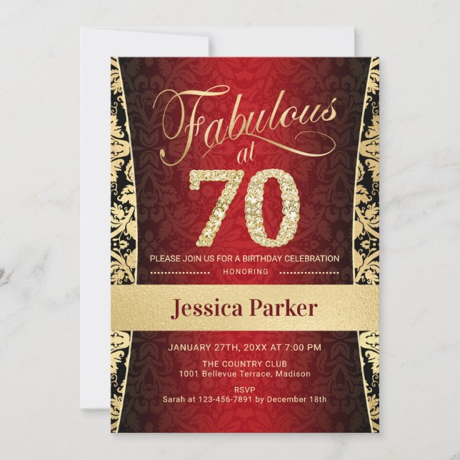 Invitation 70e fête d'anniversaire - Gold Red Black (Devant)