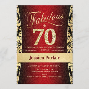 Invitation 70e fête d'anniversaire - Gold Red Black