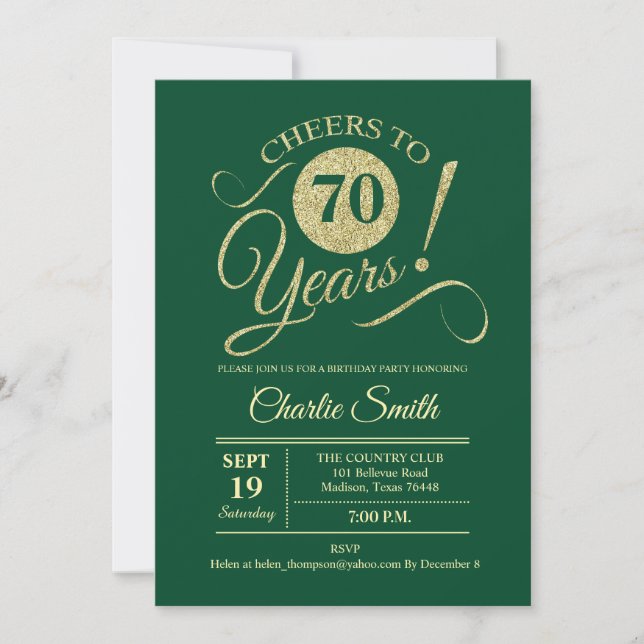 Invitation 70e fête d'anniversaire - Gold Vert (Devant)