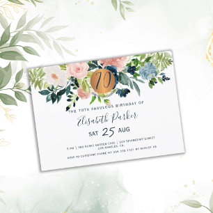 Invitation 70e fête d'anniversaire moderne de la marine flora