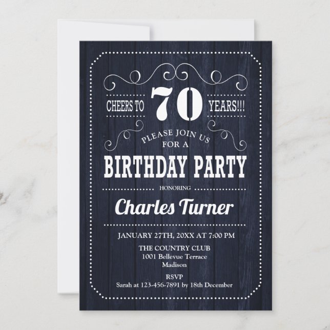 Invitation 70e fête d'anniversaire - Motif de bois de la Mari (Devant)