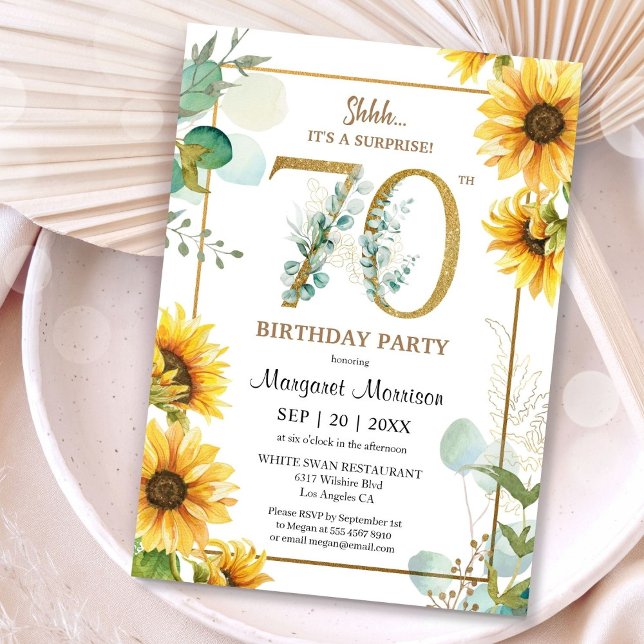 Invitation 70e fête d'anniversaire tournesols élégants florau (Créateur téléchargé)