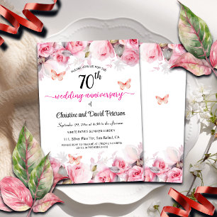 Invitation 70e Mariage Platinum Anniversaire Roses Blush