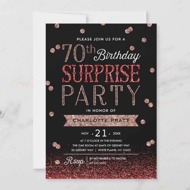 Invitation 70e Parties scintillant Confetti Surprise Party In (Devant)