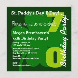 Invitation 70e ST PATRICK Shamrock de fête d'anniversaire A03