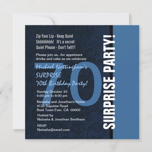 Invitation 70e SURPRISE Anniversaire Moderne Midnight Blue W1 (Devant)