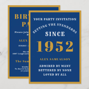 Invitation 70th Birthday Ajouter le nom 1952 Elegant Chic Blu