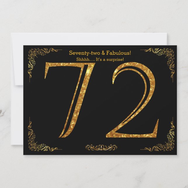 Invitation 72e fête d'anniversaire, styl Gatsby, parties scin (Devant)