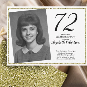Invitation 72e personnalisé Photo Blanc et Or 