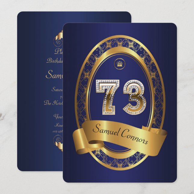 Invitation 73e, femme de fête d'anniversaire homme, couleur é (Devant / Derrière)
