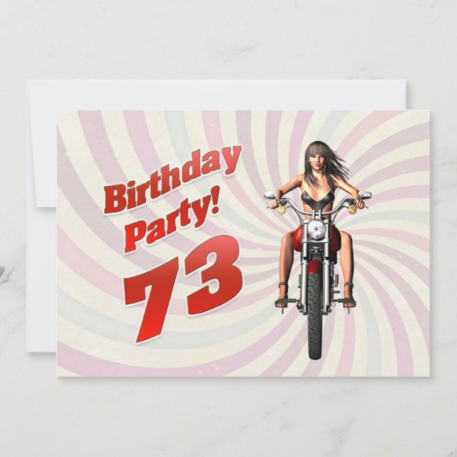 Invitation 73ème anniversaire avec une fille sur une moto (Devant)