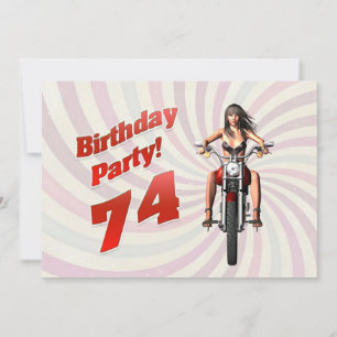 Invitation 74ème anniversaire avec une fille sur une moto