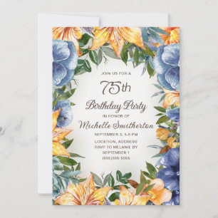 Invitation 75 ans Fleur Bleu Orange