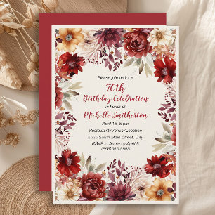 Invitation 75 ans Fleurs aquarelle Crème Bourgogne